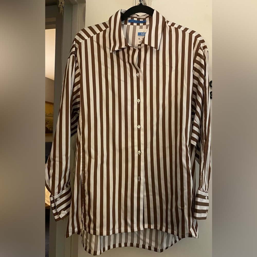 J. McLaughlin Alexis blouse. Brown & white stripe size XL
